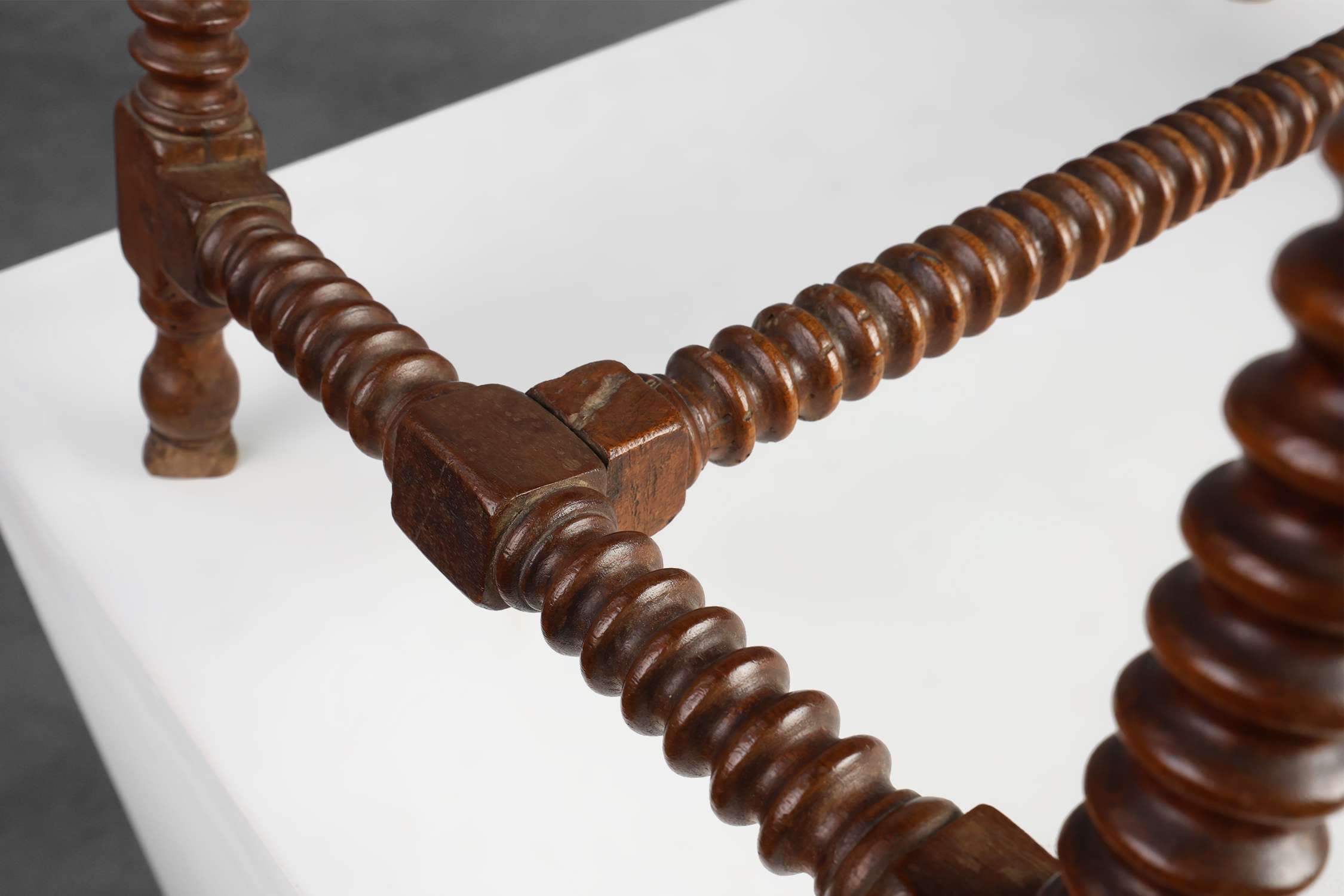 Antique Oak Side Table with Turned Legs and Stretcher Base, Spain, 17th Centurythumbnail